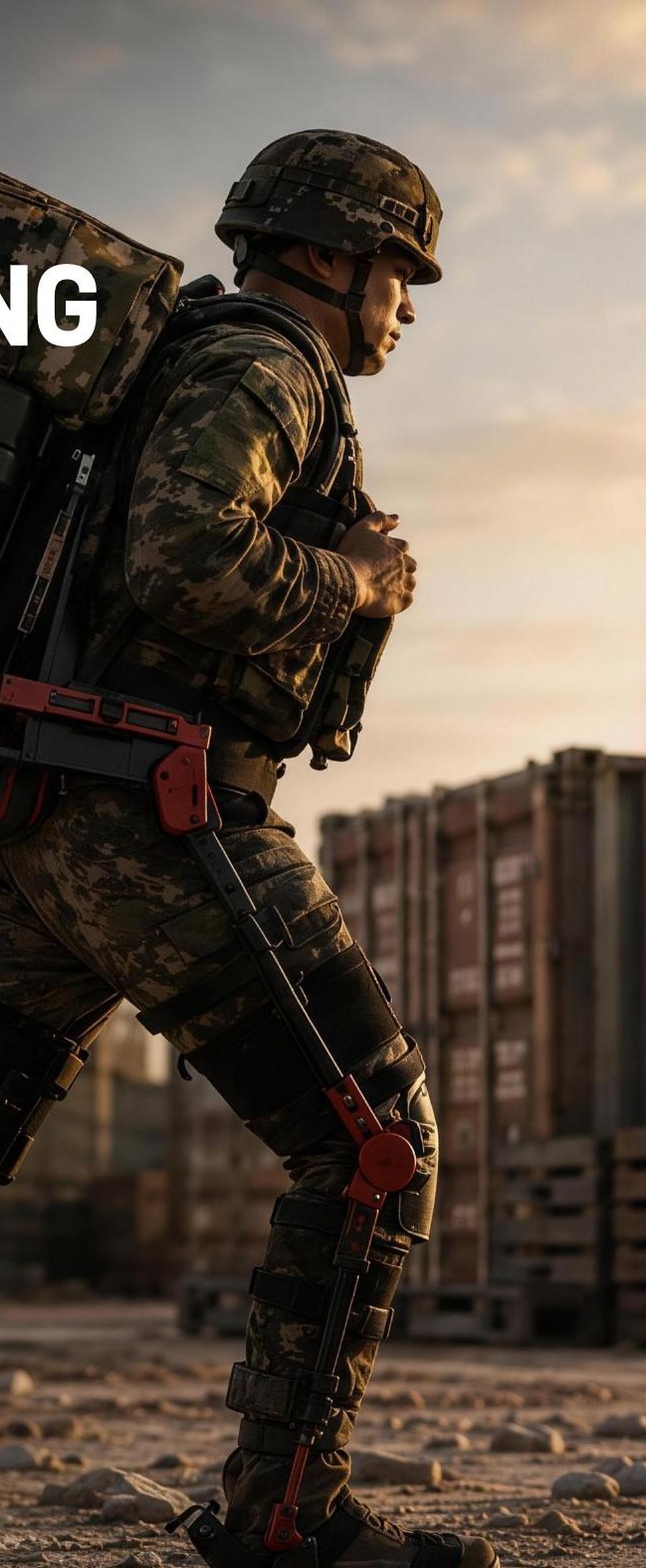 Field operator carrying a heavy pack supported by the WP1 load-carrying exoskeleton